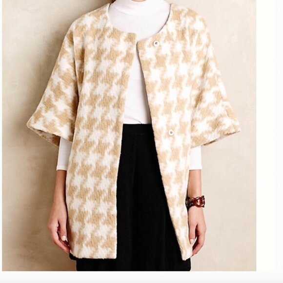 Anthropologie Elevenses Houndstooth Wrap Coat Career Preppy Academia - Picture 4 of 11